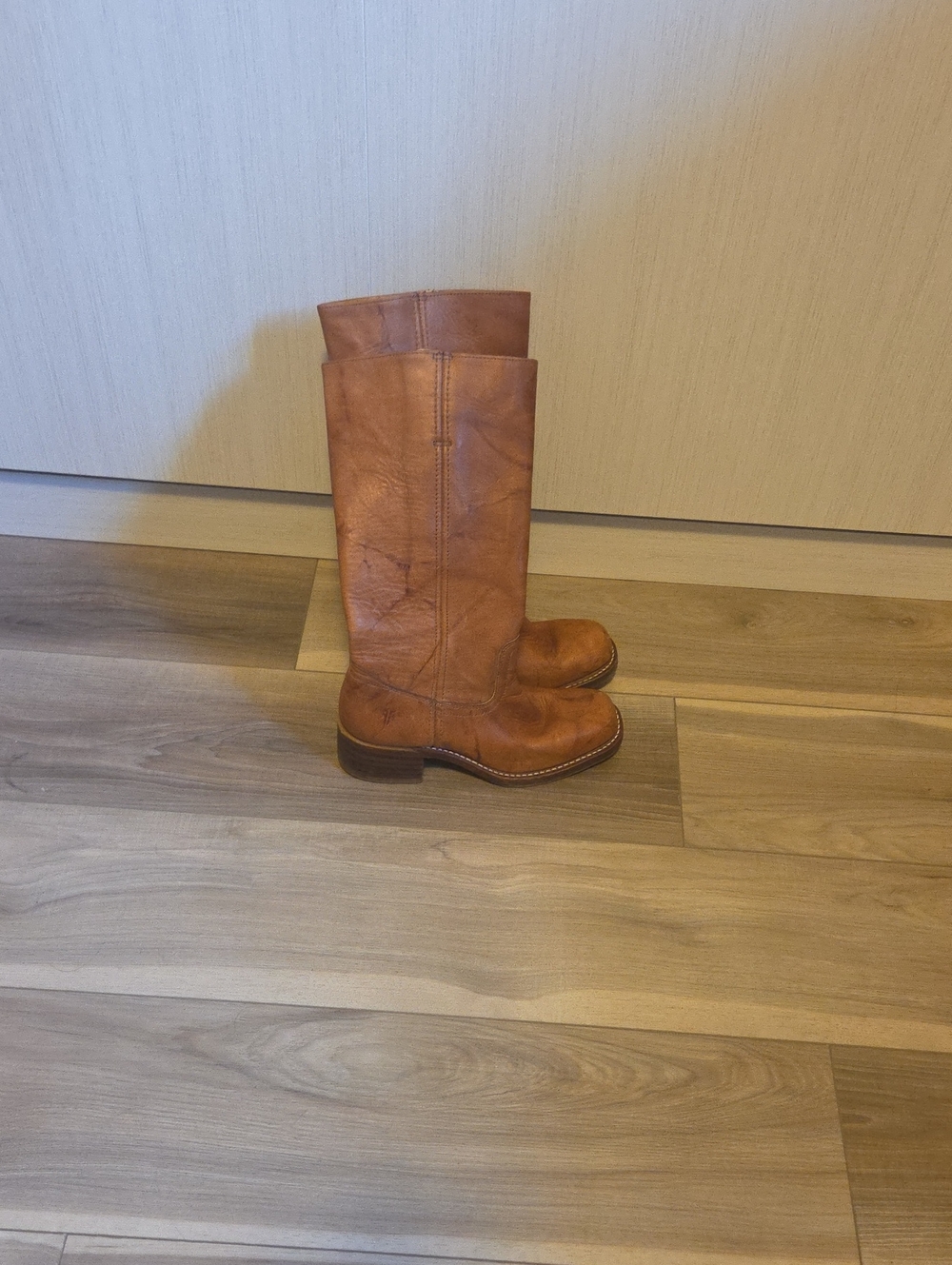 Frye Cognac Leather Mid-Calf Heeled Campus Boots Size 7